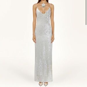 JW PEI- Heisey White Sequinned Rosette Maxi Dress - White